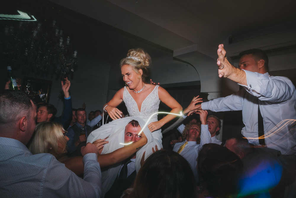 Bride Groom First Dance Floor Fun Updo Braces Grey Suit Lifted | Ashfield House Wedding Kate McCarthy Photography