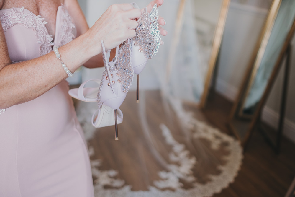 Bride Bridal Shoes Sophia Webster Butterfly Rose Gold Blush Sparkle Pink Bridesmaids | Ashfield House Wedding Kate McCarthy Photography