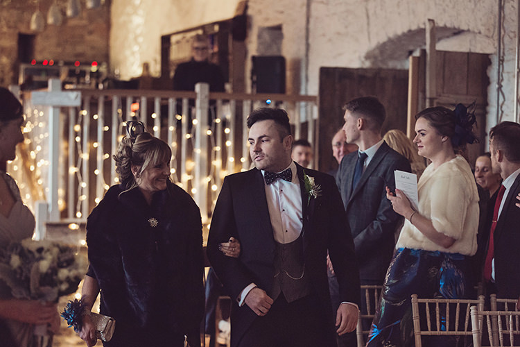 Groom Bow Tie Waistcoat Tails Magical Wonderland Askham Hall Wedding Winter Tiree Dawson Photography