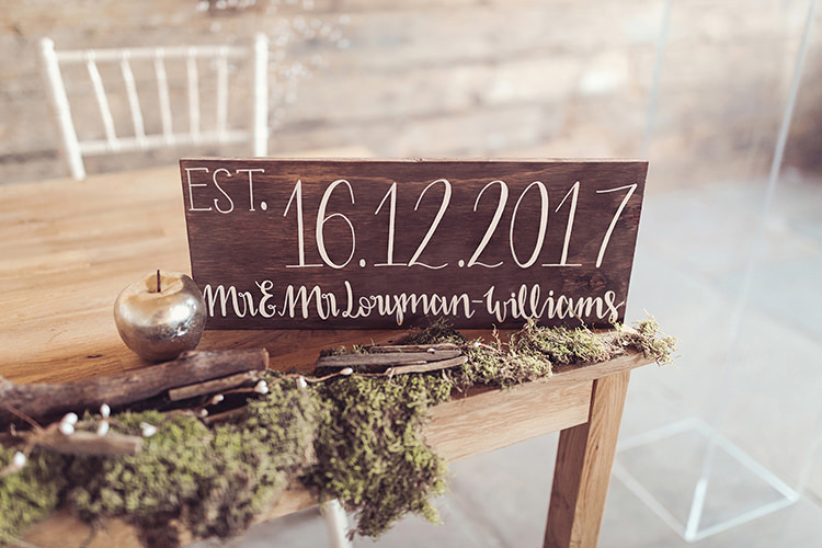 Hand Painted Personalised Sign Modern Calligraphy Rustic Magical Wonderland Askham Hall Wedding Winter Tiree Dawson Photography