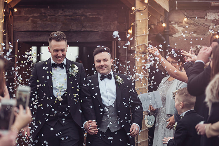 Groom Bow Tie Waistcoat Tails Confetti Magical Wonderland Askham Hall Wedding Winter Tiree Dawson Photography