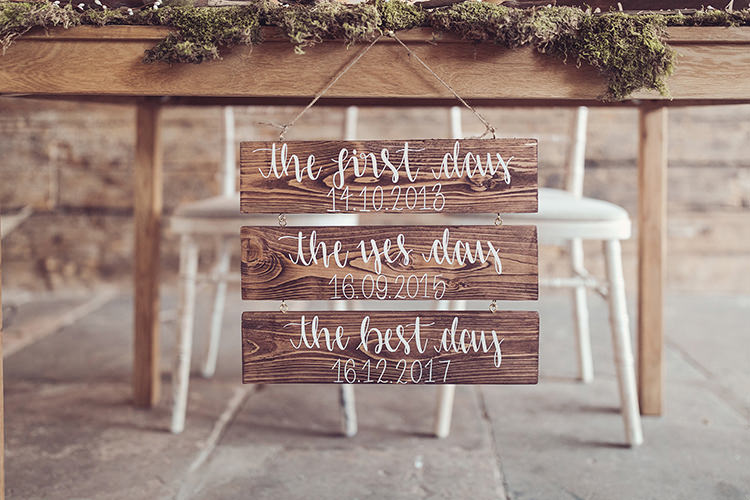 Hand Painted Personalised Sign Modern Calligraphy Rustic Relationship Timeline Magical Wonderland Askham Hall Wedding Winter Tiree Dawson Photography