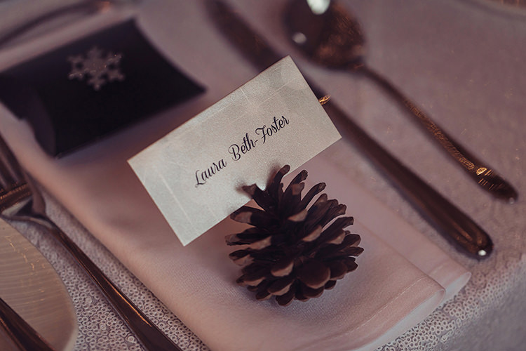 Pine Cone Place Card Name Magical Wonderland Askham Hall Wedding Winter Tiree Dawson Photography