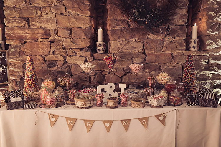 Sweet Treat Table Pyramid Mr & Mr Bunting Hessian Magical Wonderland Askham Hall Wedding Winter Tiree Dawson Photography