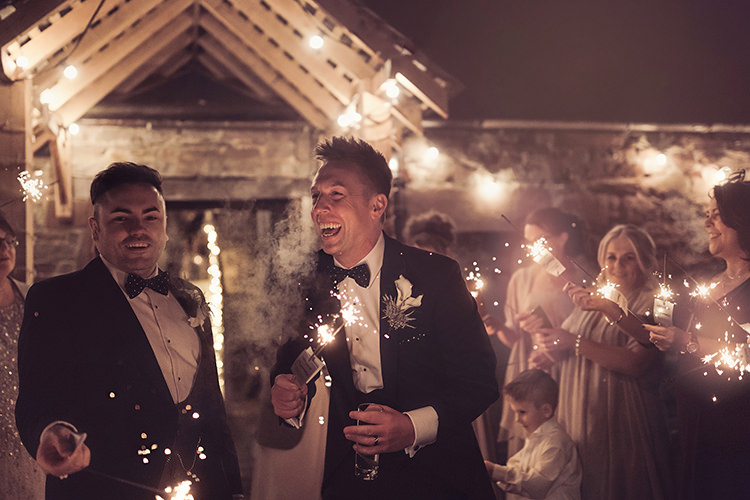 Groom Bow Tie Waistcoat Tails Sparkler Send Off Magical Wonderland Askham Hall Wedding Winter Tiree Dawson Photography