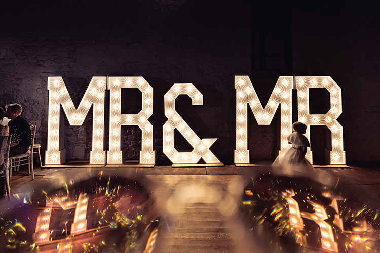 Mr & Mr Light Up Letters Magical Wonderland Askham Hall Wedding Winter Tiree Dawson Photography