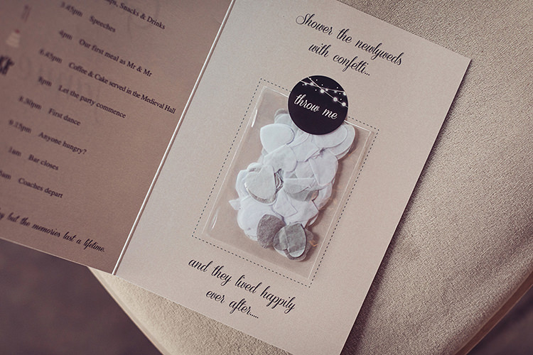 Stationery Order of Service Confetti Pouch Pocket Magical Wonderland Askham Hall Wedding Winter Tiree Dawson Photography