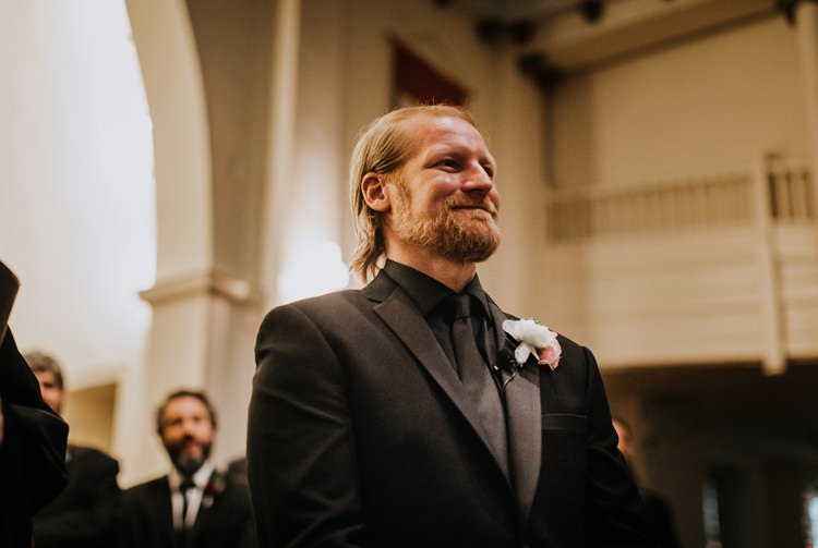 Warehouse Rustic Chic Refined Church Aisle Ceremony Groom | Boho Industrial Winter Wedding Lunalee Photography