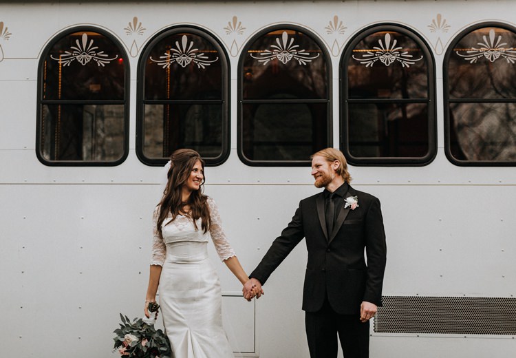 Warehouse Rustic Chic Refined Street Photography Groom Bride Atlanta White Tram | Boho Industrial Winter Wedding Lunalee Photography