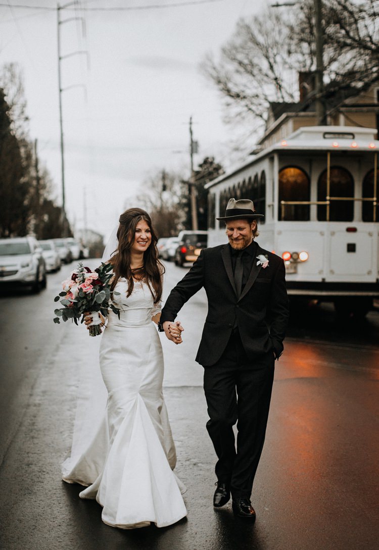 Warehouse Rustic Chic Refined Street Photography Groom Bride | Boho Industrial Winter Wedding Lunalee Photography