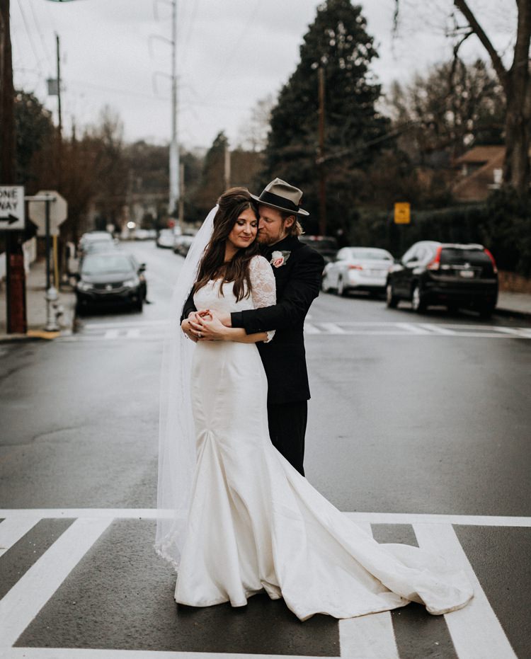 Warehouse Rustic Chic Refined Street Photography Groom Bride Atlanta | Boho Industrial Winter Wedding Lunalee Photography
