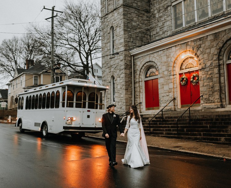Warehouse Rustic Chic Refined Street Photography Groom Bride Atlanta White Tram | Boho Industrial Winter Wedding Lunalee Photography