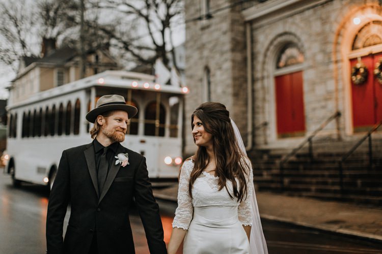 Warehouse Rustic Chic Refined Street Photography Groom Bride Atlanta White Tram | Boho Industrial Winter Wedding Lunalee Photography