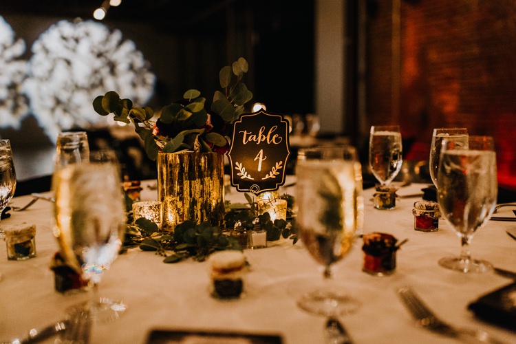 Warehouse Rustic Chic Refined Atlanta King Plow Table Black Number Greenery | Boho Industrial Winter Wedding Lunalee Photography