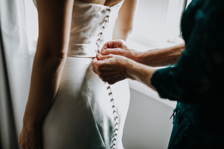 Warehouse Modern Refined Rustic Chic Mermaid Dress Buttons Morning Prep | Boho Industrial Winter Wedding Lunalee Photography