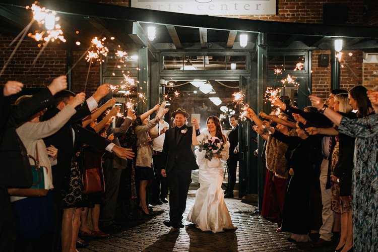 Warehouse Rustic Chic Refined Atlanta King Plow Bride Groom Sparkler Exit | Boho Industrial Winter Wedding Lunalee Photography