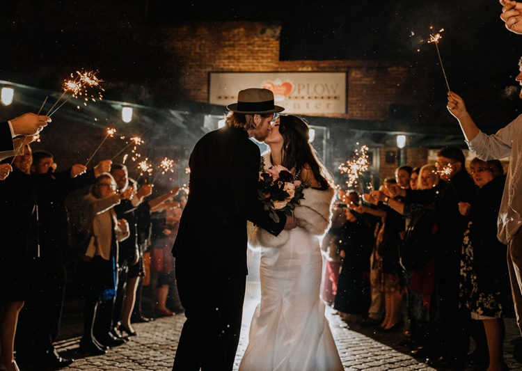 Warehouse Rustic Chic Refined Atlanta King Plow Bride Groom Sparkler Exit | Boho Industrial Winter Wedding Lunalee Photography