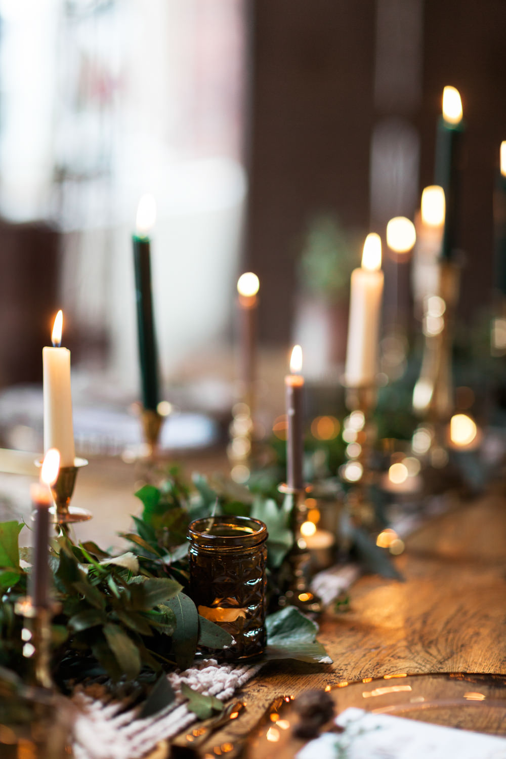 Table Tablescape Candles Greenery Runner Botanical Macrame Glass House Wedding Ideas Jo Bradbury Photography