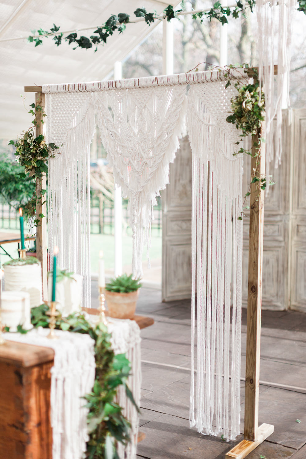 Backdrop Frame Botanical Macrame Glass House Wedding Ideas Jo Bradbury Photography