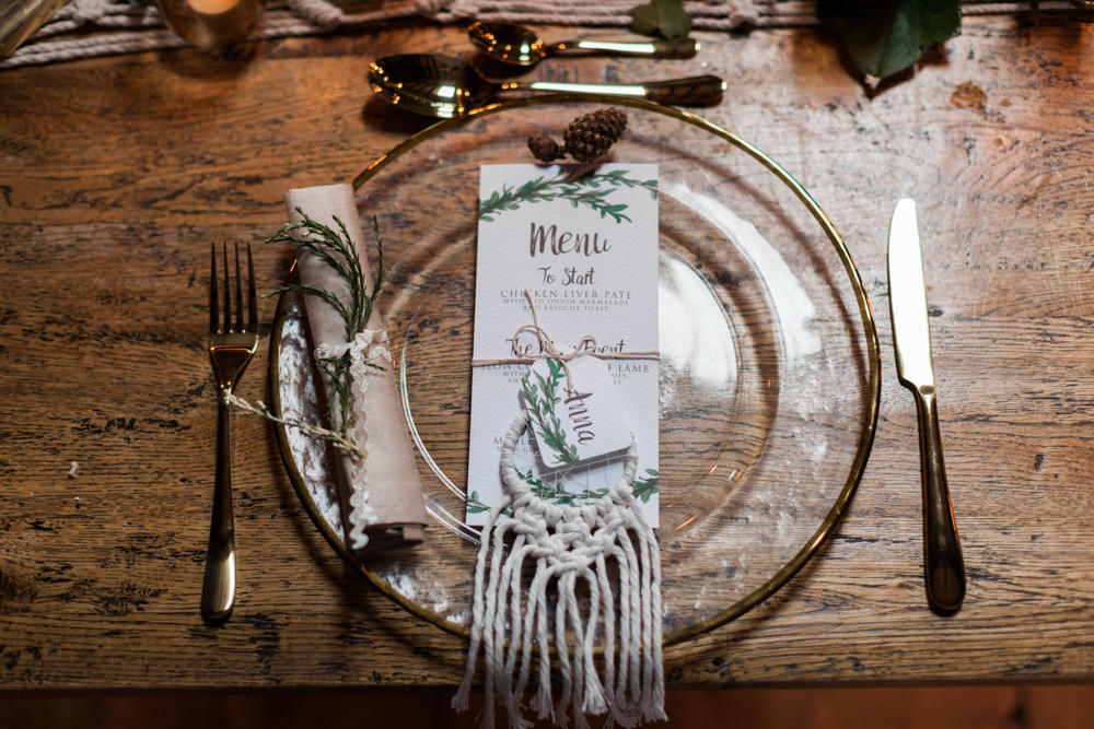 Dream Catchers Stationery Place Setting Botanical Macrame Glass House Wedding Ideas Jo Bradbury Photography
