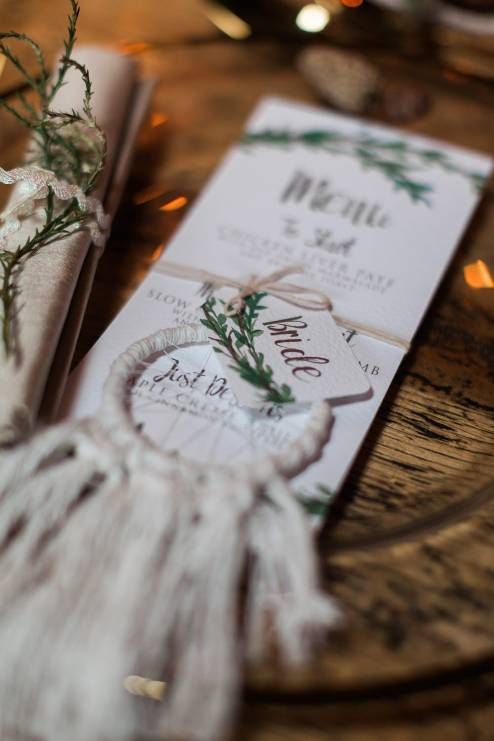 Dream Catchers Stationery Place Setting Botanical Macrame Glass House Wedding Ideas Jo Bradbury Photography