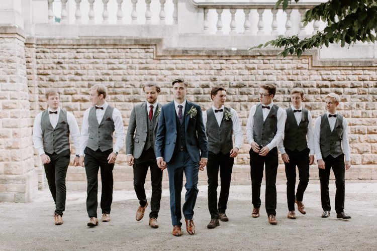 Groom Suit Navy Red Tie Style Outfit Attire Groomsmen Bow Tie Waistcoats Botanical Summer Garden Wedding Nottingham Grace Elizabeth Photo & Film
