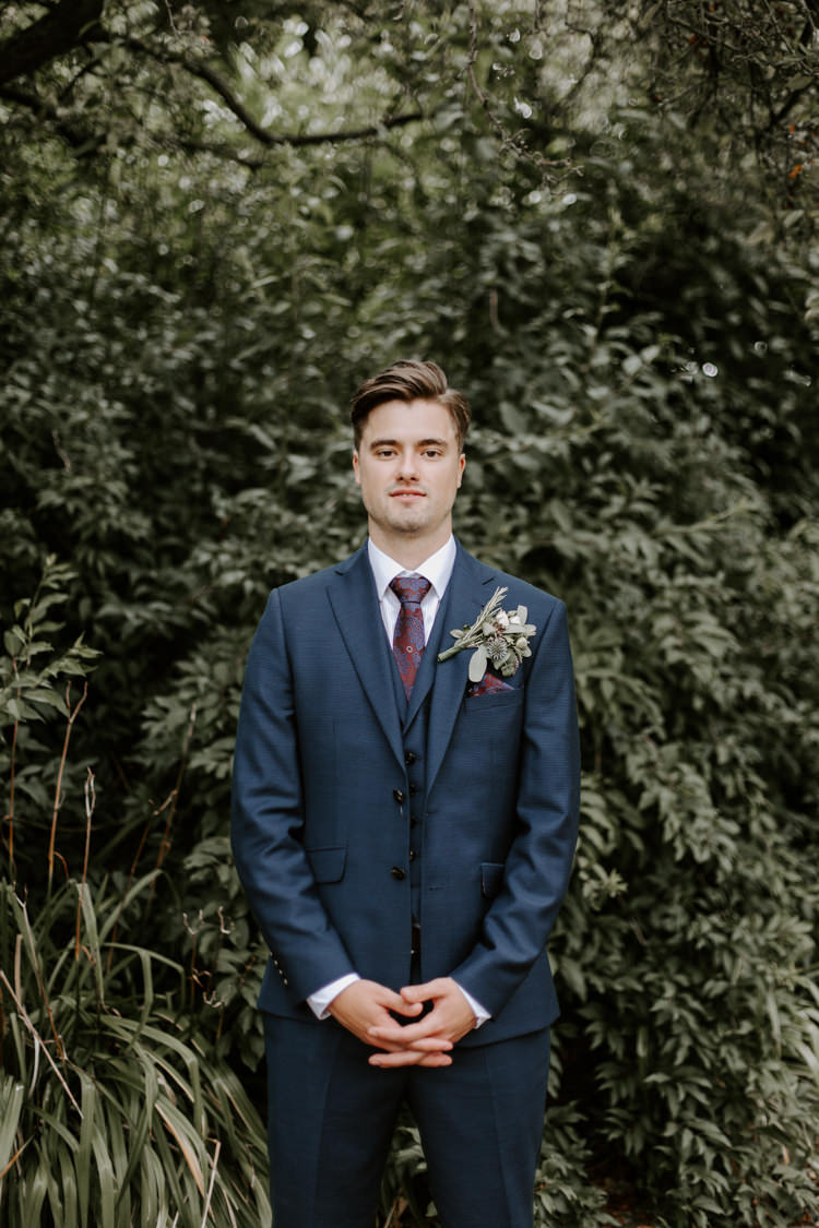 Groom Suit Navy Red Tie Style Outfit Attire Botanical Summer Garden Wedding Nottingham Grace Elizabeth Photo & Film