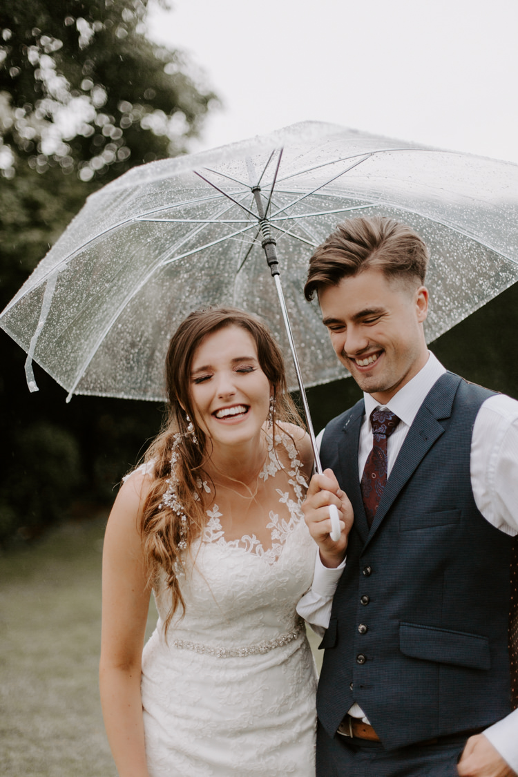 Rain Rainy Umbrella Bride Groom Botanical Summer Garden Wedding Nottingham Grace Elizabeth Photo & Film