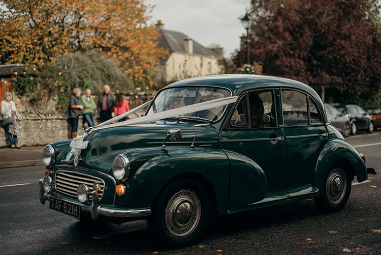 Classic Vintage Car Transport Carnegie Courthouse Wedding Village Hall Scotland Steven Gallagher Photography