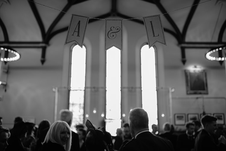 Personalised Letter Bunting Carnegie Courthouse Wedding Village Hall Scotland Steven Gallagher Photography