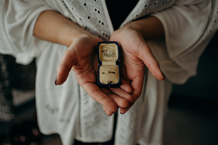 Vintage Engagement Ring Box Carnegie Courthouse Wedding Village Hall Scotland Steven Gallagher Photography
