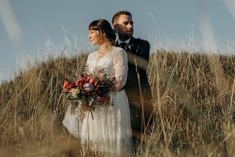 Charlotte Balbier Untamed Love Luna Dress Gown Bride BRidal Lace Sleeves Veil Britten Carnegie Courthouse Wedding Village Hall Scotland Steven Gallagher Photography