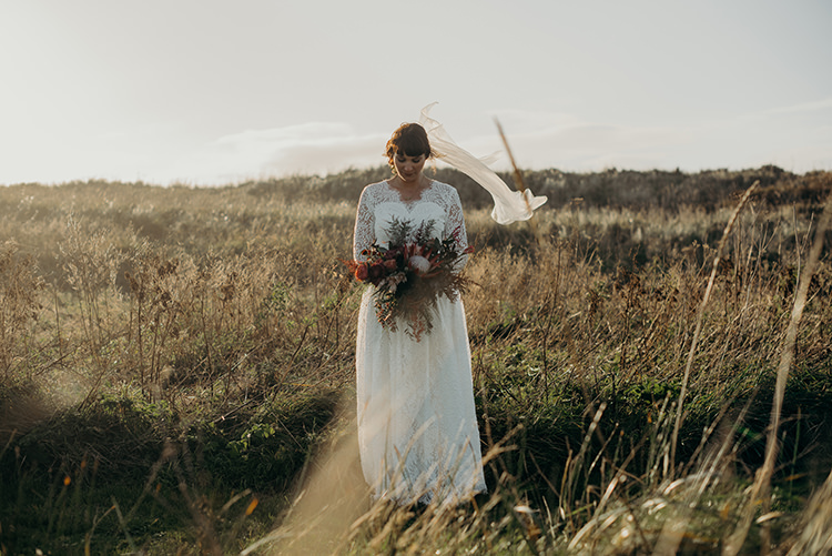 Charlotte Balbier Untamed Love Luna Dress Gown Bride BRidal Lace Sleeves Veil Britten Carnegie Courthouse Wedding Village Hall Scotland Steven Gallagher Photography