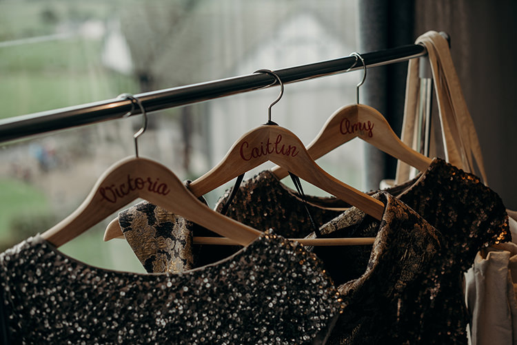 Custom Bridesmaid Dress Hangers Carnegie Courthouse Wedding Village Hall Scotland Steven Gallagher Photography