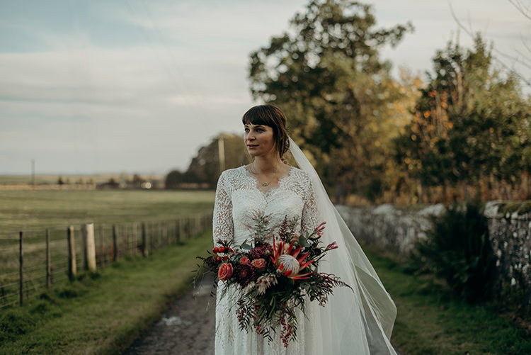 Charlotte Balbier Untamed Love Luna Dress Gown Bride BRidal Lace Sleeves Veil Britten Carnegie Courthouse Wedding Village Hall Scotland Steven Gallagher Photography