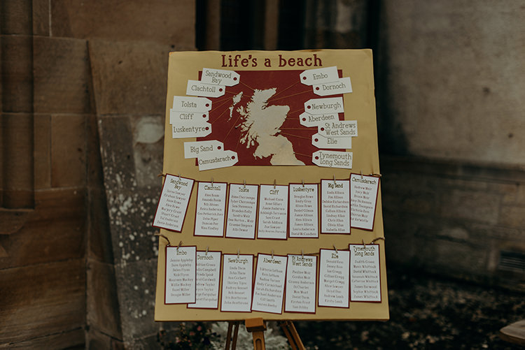 Beach Seaside Table Plan Seating Chart Carnegie Courthouse Wedding Village Hall Scotland Steven Gallagher Photography