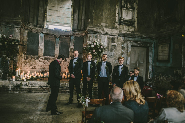 Groom Groomsmen Tuxedos Eclectic Asylum Wedding London Rusted Rose Photography