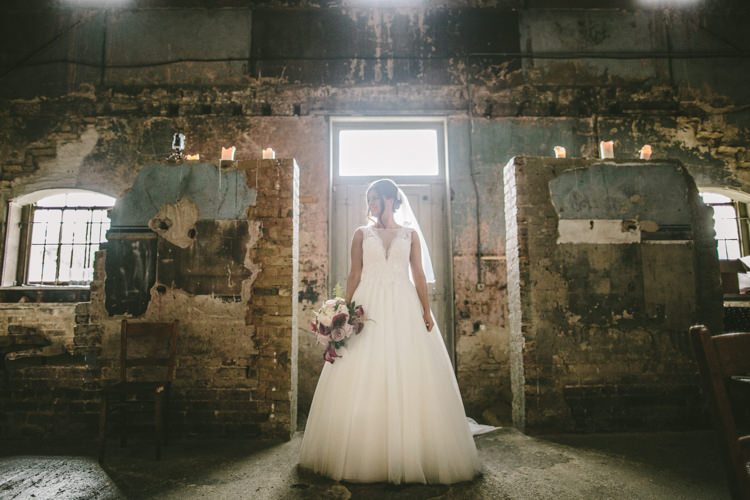 Tulle Dress Illusion Back Lace Buttons Sheer Bride Bridal Gown Plunge Eclectic Asylum Wedding London Rusted Rose Photography