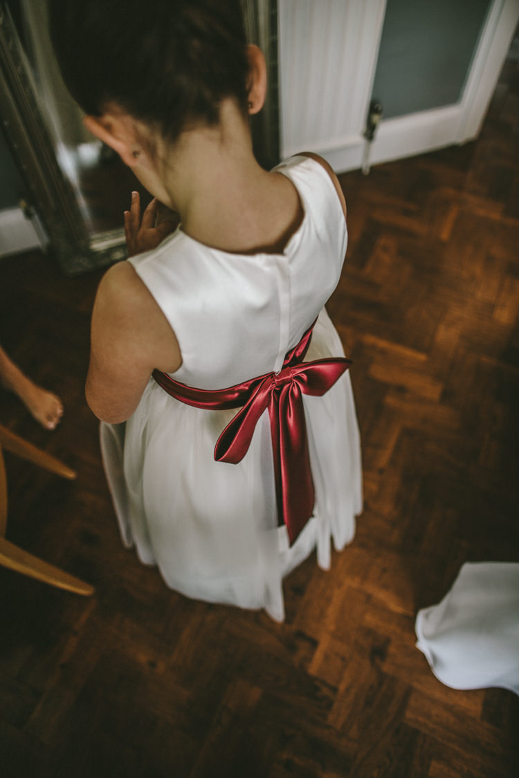 Flower Girl Dress Red Ribbon Sash Bow Eclectic Asylum Wedding London Rusted Rose Photography