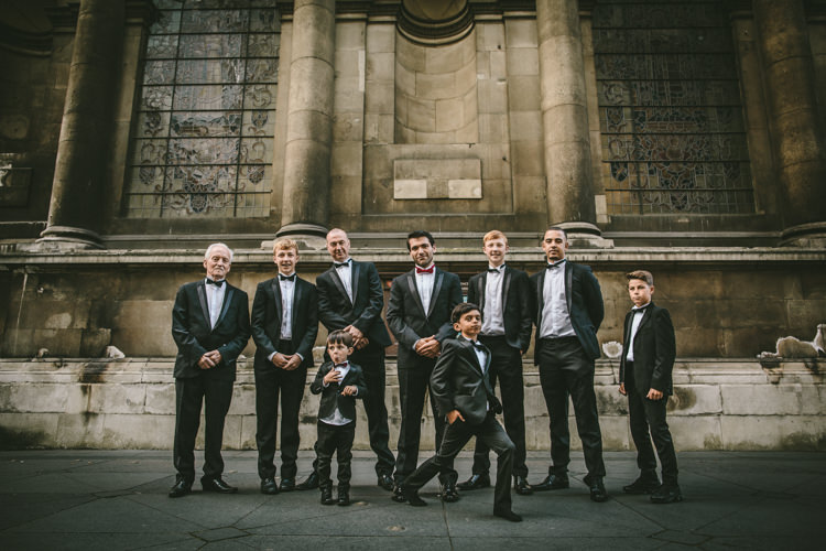 Groom Tuxedo Groomsmen Bow Tie Eclectic Asylum Wedding London Rusted Rose Photography