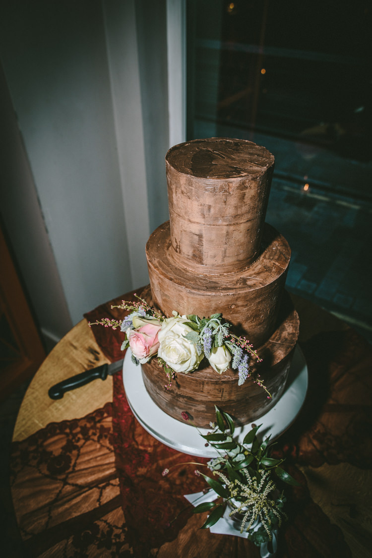 Chocolate Iced Cake Flowers Tiers Eclectic Asylum Wedding London Rusted Rose Photography