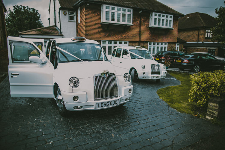 London Taxi Cabs White Eclectic Asylum Wedding London Rusted Rose Photography
