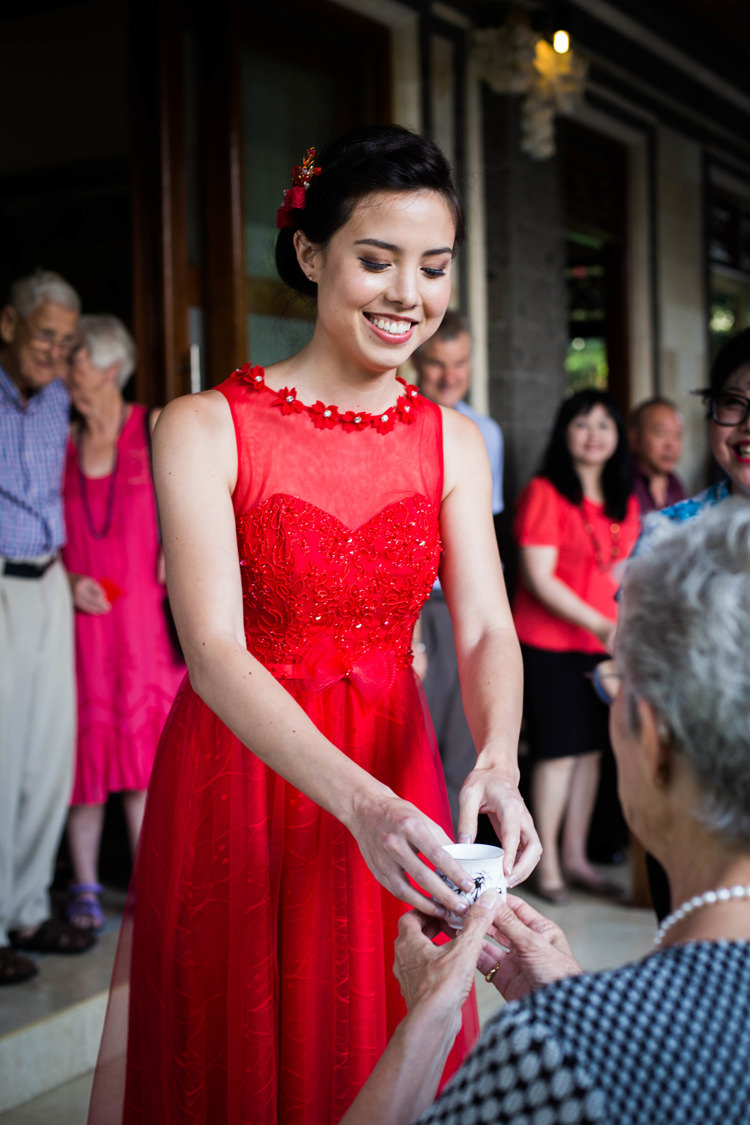 Outdoor Destination Luxury Adventure Ubud Chinese Tea Ceremony Red Dress | Whimsical Exotic Tropical Jungle Wedding Bali http://www.cecilephotographybali.com/