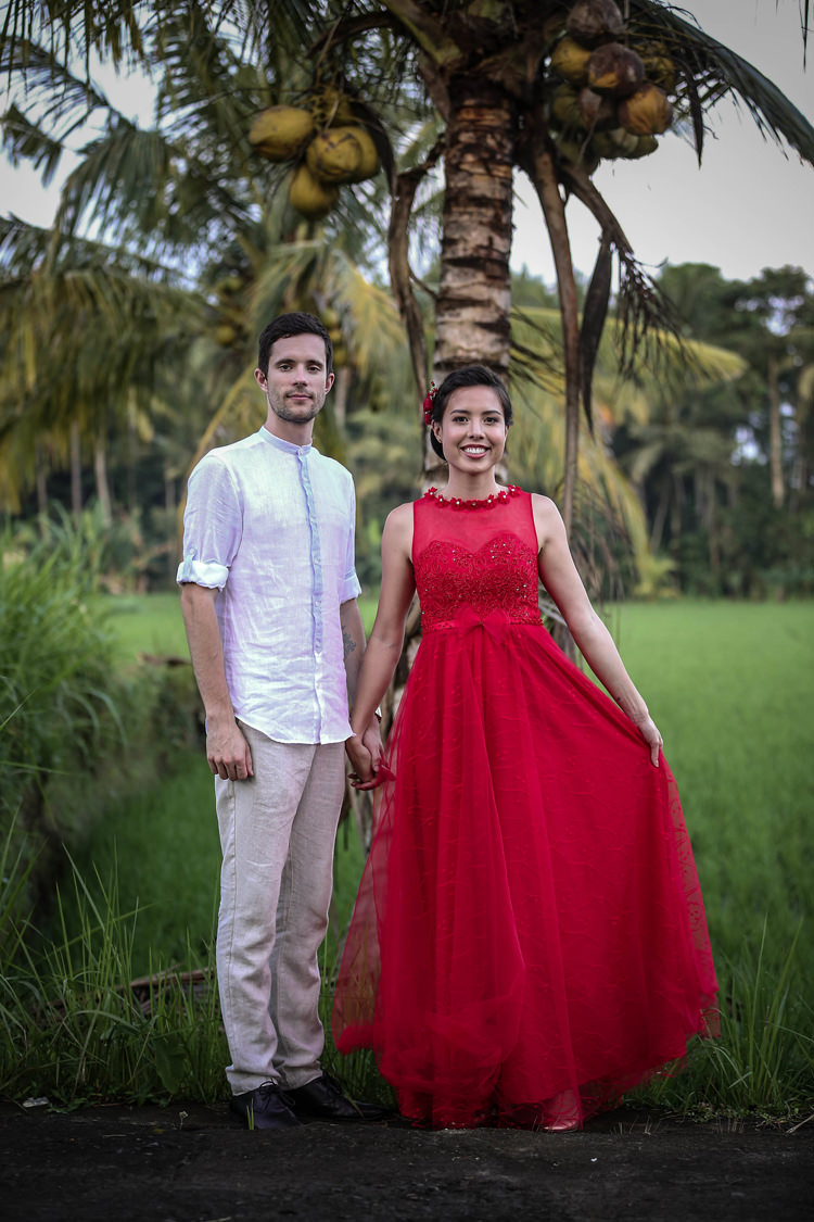Outdoor Destination Luxury Adventure Ubud Chinese Tea Ceremony Coconut Trees Red Dress | Whimsical Exotic Tropical Jungle Wedding Bali http://www.cecilephotographybali.com/