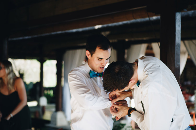 Outdoor Destination Luxury Adventure Ubud Groom Groomsmen Colorful Bowties | Whimsical Exotic Tropical Jungle Wedding Bali http://www.cecilephotographybali.com/