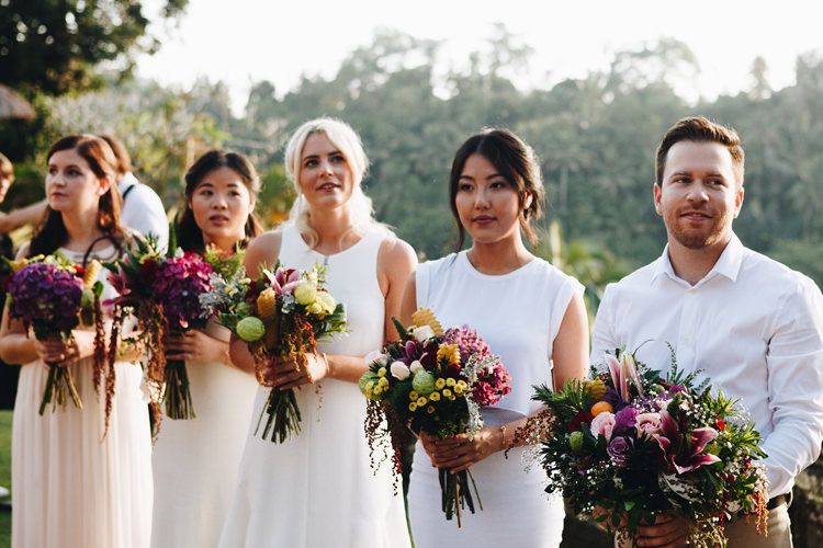 Outdoor Destination Luxury Adventure Ubud Ceremony Bridemaids Tropical Bouquets White Dresses | Whimsical Exotic Tropical Jungle Wedding Bali http://www.cecilephotographybali.com/