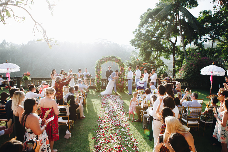 Outdoor Destination Luxury Adventure Ubud Ceremony Bride Colorful Flower Crown Tropical Floral Arch | Whimsical Exotic Tropical Jungle Wedding Bali http://www.cecilephotographybali.com/