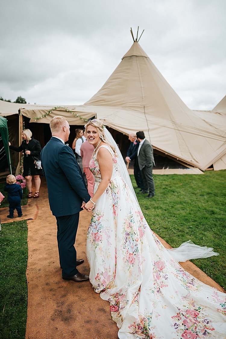 Untamed Love Charlotte Balbier Floral Wedding Dress Gown Bride Bridal Train Floral Wedding Dress Tipi Alfred and Co Photography