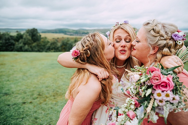Long Pastel Pink Bridesmaid Dresses Maxi Hair Bridal Bride Plaits Braids Floral Wedding Dress Tipi Alfred and Co Photography