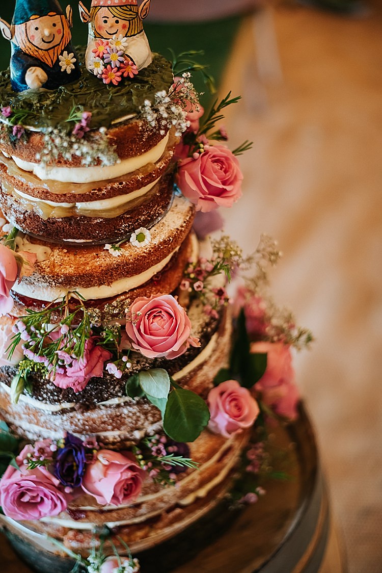 Naked Cake Sponge Flowers Tall Floral Wedding Dress Tipi Alfred and Co Photography